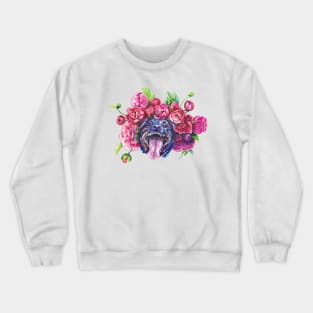 Rottweiler in peonies Crewneck Sweatshirt